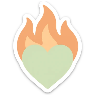 pale green heart in apricot fire sticker