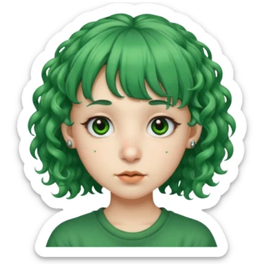 green curly  haired with hair bangs big head accessory big nose mid size ear young piercing  sticker
