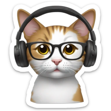 Cat with headphones, glasses and computer  sticker