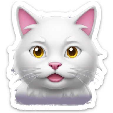 a tired cartoon neon-white cat (with one tooth coming out of the mouth) looking to the side sticker