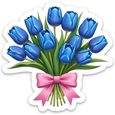 blue tulips bouquet with pink bow  sticker