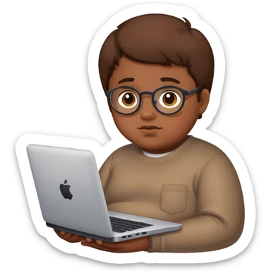 fat brown kid with brown hair using laptop sticker