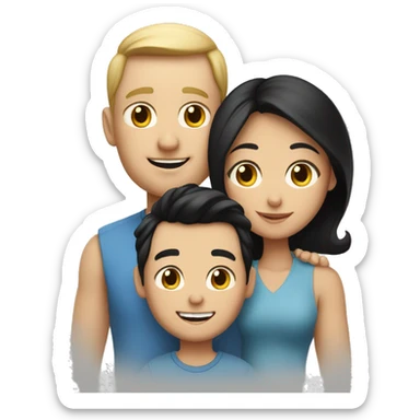 Family of three white skin wife and husband and little boy with black hair sticker