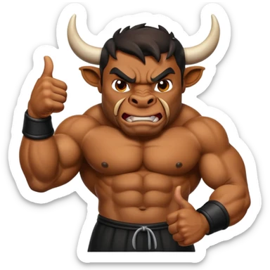 Angry bull emoji showing thumbs up (Like) sticker