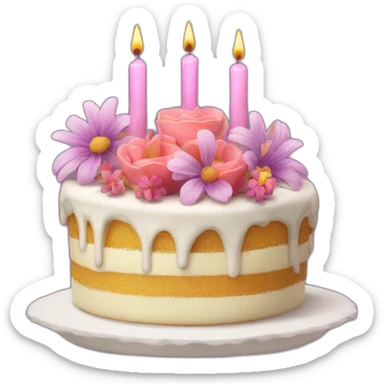 cake with flower candles and bees sticker
