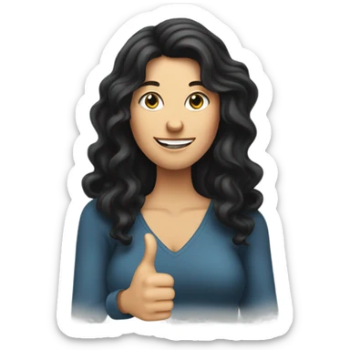 Long black wavy haired white woman giving sarcastic thumbs up sticker