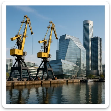photorealistic port with industrial cranes, modern architecture sticker