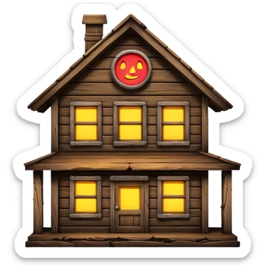 rustic wooden building, neon sign sticker