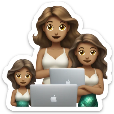 three mermaids with MacBook with brown hair  sticker