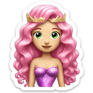 A mermaid with a pink long beautiful tail and long blonde hair with a crown sticker