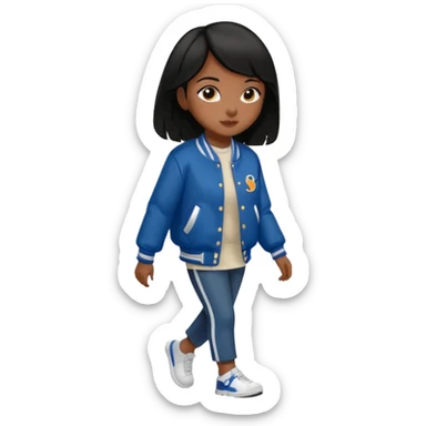 walk black long hair girl with varsity jacket sticker