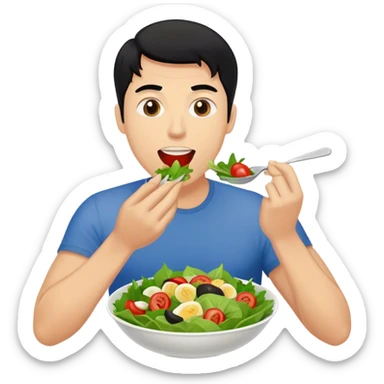 White guy with black hair eating a salad sticker