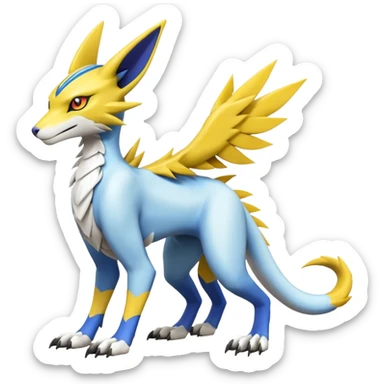 Latias-Vernid-Sergal-Lombax-Koraidon-Renamon-Zeraora-Bastet-Fakémon-Digimon-hybrid-fusion-creature, full body sticker