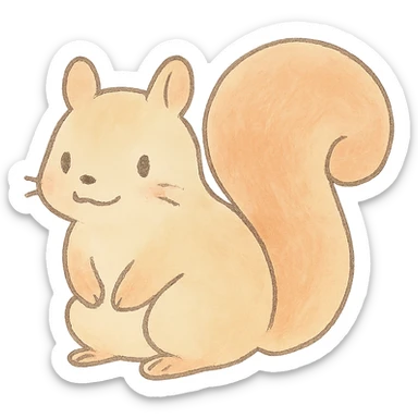 cute pastel squirrel silhouette, Japanese hand-drawn style, full object, transparent background, with a gentle smile sticker