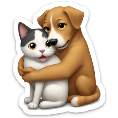 cat and dog hug sticker