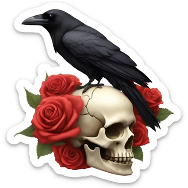 Crow on top of skull with rose sticker