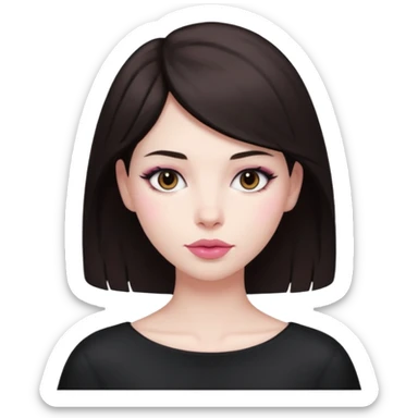 my hair is dark brown almost black, reaching my shoulder. the haircut is wolfcut, pretty lasher hut not thick. slightly pink lips. sticker