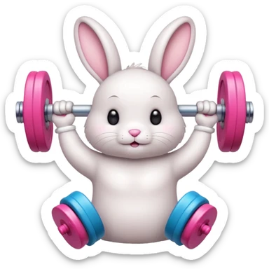White cute Bunny lifting soft pink dumbells sticker