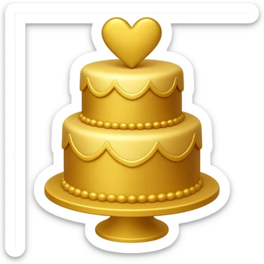 Add gold accents to the red wedding cake with two tiers and hearts. Keep the background transparent. The style is emoji style with concise and simple details. sticker