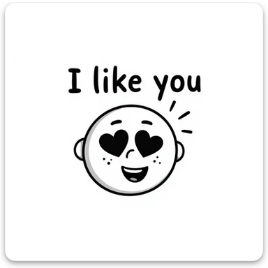 emoji face with heart eyes, smiling, with a speech bubble that says 'I like you' sticker