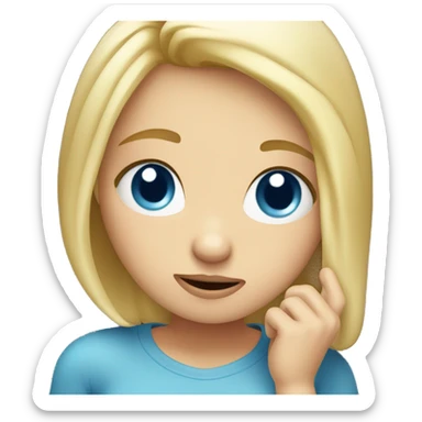 girl with blonde hair and blue eyes with drunk look scratching head and confused sticker