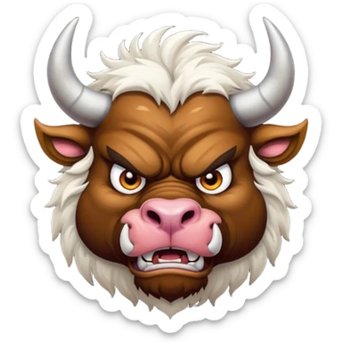 Generate a crazy bull, with a crazy face. Only face without body. sticker