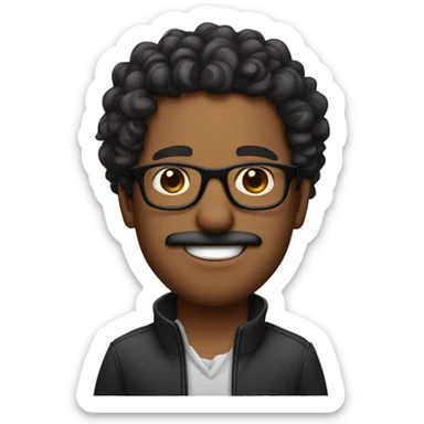 A brown skin man with curly black hair and long mustache with glassess sticker