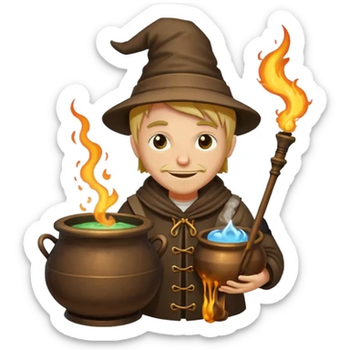 alchemist leaning on cauldron smug smile sticker