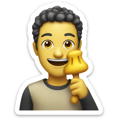 Smiling emoji holding a yellow bone in its mouth  sticker