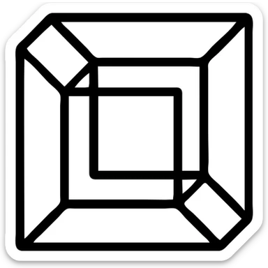 a 1x1 cubed hypercube (tesseract) represented as a square within a square, on a thin, invisible, clear black square box background sticker