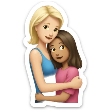 blonde mom and brunette daughter hugging sticker