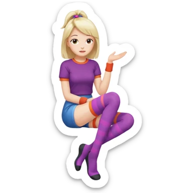 Cute girl thigh high socks sitting legs out, colorful clothes sticker