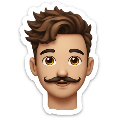 Young man with mustache and goate , broken hair, rose tattoo on front of neck, piercing in nose septum and one piercing in nose From side cyrcle sticker