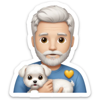 white man salt and pepper hair beard holding a white maltease sticker