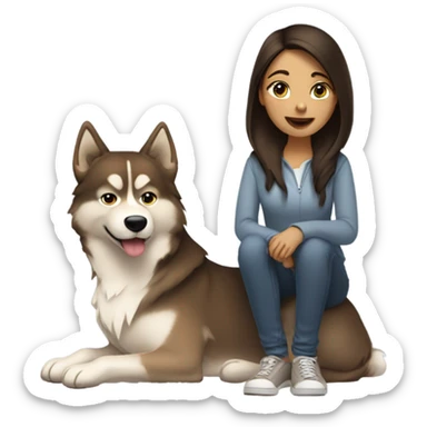 A brunette girl next to a beige  Husky sticker