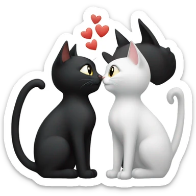 A black cat and a white cat kissing sticker