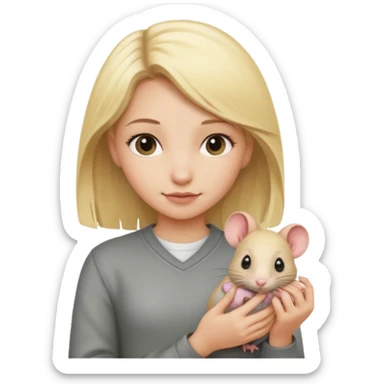 One girl blonde holding a rat sticker