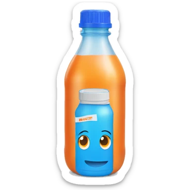 1 orange plastic bottle with a blue lid and blue label sticker