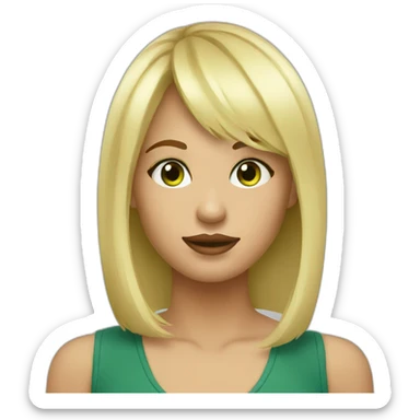 Fille aux yeux vert blonde avec une frange sticker