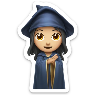 A female young wizard raises right hand，asian face sticker