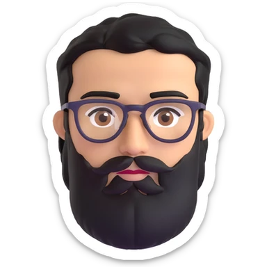 man with medium black beard, black hair, connected eyebrows, olive tan skin, brown eyes, and glasses sticker