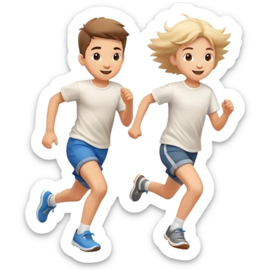 two children running together, happy and playful, motion blur sticker