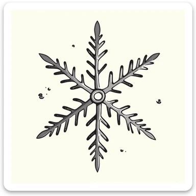 A detailed snowflake in pastel colors (dd9fb0, ffc6d3, a3bfc9, c4bee2, f1b091), hand-drawn doodle style sticker