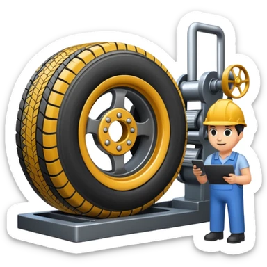 emoji of tire, inside the manufacturing factory, getting inspected by machine not by hunan, the machine is complicated  sticker