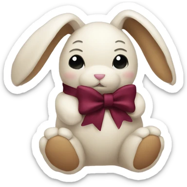 Stuffed bunny with burgundy bow sticker