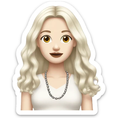 Pale girl with long black hair wearing chanel sticker