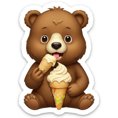 brown bear eating ice cream sticker