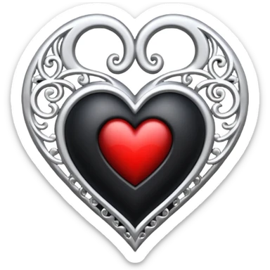 black gothic heart with silver filigree sticker