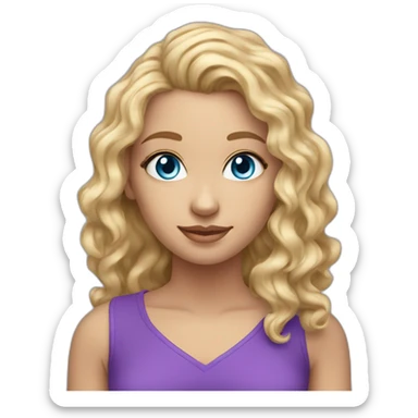 cute long curly blonde blue eyes caucasian woman purple top sticker
