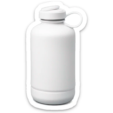 white water bottle with a rounded white lid, attached to a flexible white handle strap that connects to both sides of the lid base, allowing it to arch over the top for easy carrying sticker